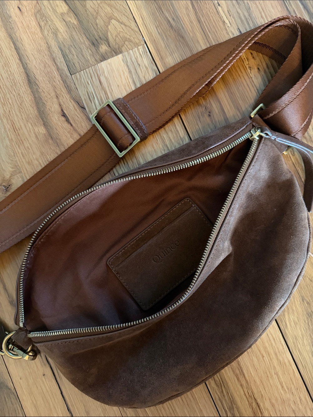 Quince Quinn Suede Sling Bag | Whiskey - Picture 3 of 9